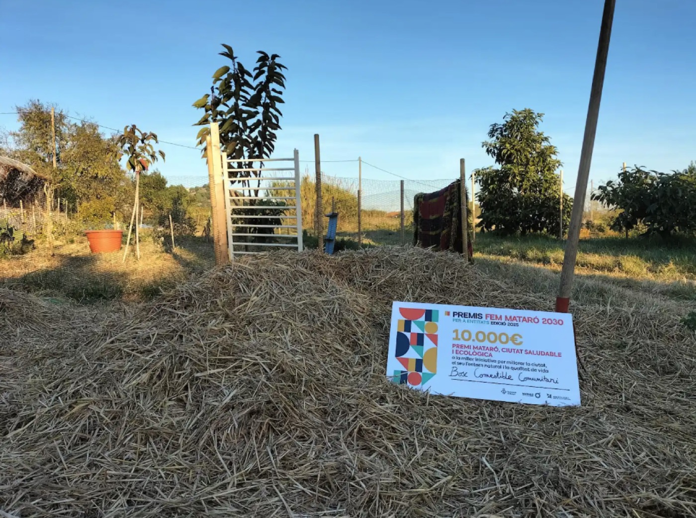 Premio Fem Mataró situado en el bosque comestible comunitario.